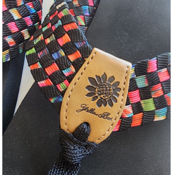 Yellow Box Soleil Black Multi Color Woven Strap Flip Flops Sandals Womens 8M - Picture 3 of 7